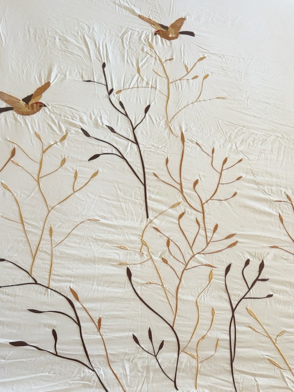 Superior Queen White Embroidered Bird Branch Duvet Cover Set 3 Pc Cotton